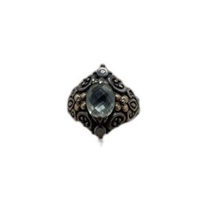 Barbara Bixby Green Quartz Ring Sterling Silver 18K Gold Accent Sz 7.75 Designer